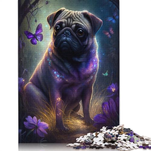 Puzzle für Erwachsene, Mops, Blumen-Galaxie, 1000-teiliges Puzzle, Karton-Puzzle für Erwachsene und Kinder ab 12 Jahren, tolles Geschenk für Erwachsene, Größe: 38 x 26 cm von LiJianXXR