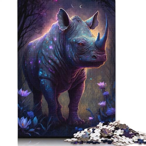 Puzzle für Erwachsene, Nashorn, Blume, Galaxie, Puzzle für Erwachsene, 1000 Teile, Holzpuzzle für Erwachsene, Kinderspiel, Spielzeug für Erwachsene, Größe: 75 x 50 cm von LiJianXXR