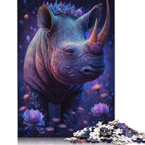 Puzzle für Erwachsene, Nashorn-Blumen-Galaxie, 1000 Teile, Holzpuzzle für Erwachsene und Kinder ab 12 Jahren, Spaß für die ganze Familie, Puzzlegröße: 75 x 50 cm von LiJianXXR