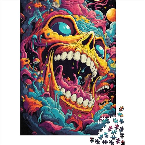 Puzzle für Erwachsene, Psychedelischer Kunst-Totenkopf, 1000-teiliges Puzzle, Holzpuzzle für Erwachsene und Kinder, interessantes Puzzle zur Stressreduzierung, 50 x 75 cm von LiJianXXR