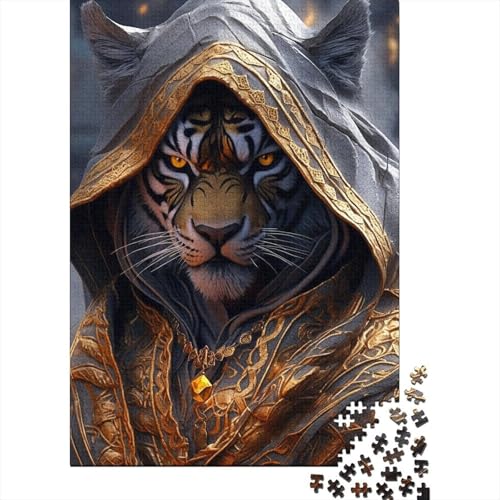 Puzzle für Erwachsene, Puzzle mit Kapuze, Mondtiger, Puzzle 1000 Teile für Erwachsene, Holzpuzzle für Erwachsene und Kinder ab 12 Jahren, lustiges Geschenk, Größe: 75 x 50 cm von LiJianXXR