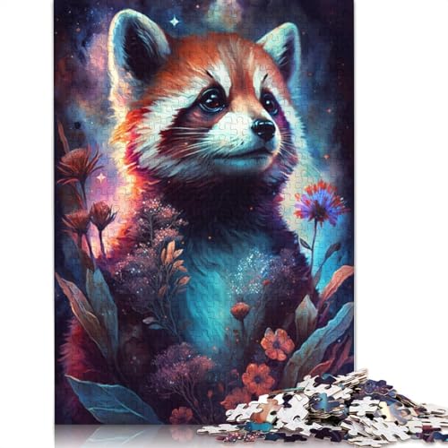 Puzzle für Erwachsene, Roter Panda und Blumen, 1000 Teile, Puzzle für Erwachsene, Geschenke für Erwachsene und Kinder ab 12 Jahren, Holzpuzzle, pädagogische Herausforderung, Größe: 75 x 50 cm von LiJianXXR