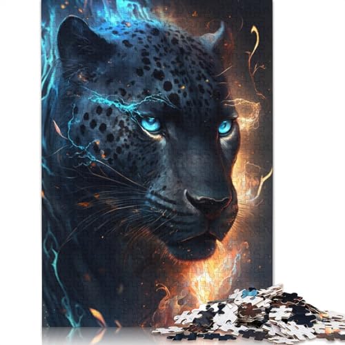 Puzzle für Erwachsene, Schwarzer Leopard, Feuer, 1000 Teile, Puzzle für Erwachsene, Geschenke für Erwachsene und Kinder ab 12 Jahren, Holzpuzzle, pädagogische Herausforderung, Größe: 75 x 50 cm von LiJianXXR