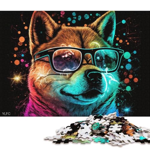 Puzzle für Erwachsene, Shiba Inu mit Brille, 1000 Teile, Puzzle für Erwachsene, Geschenke, Kartonpuzzle für Erwachsene und Kinder ab 12 Jahren, Lernspiele (Größe 38 * 26 cm) von LiJianXXR