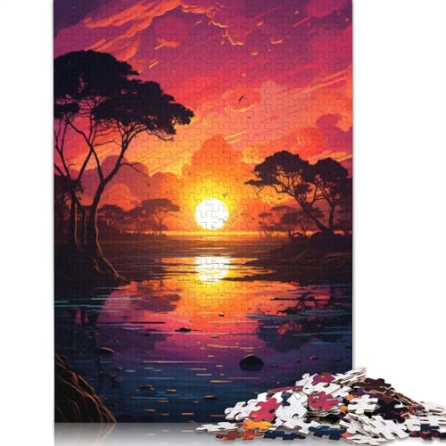 Puzzle für Erwachsene, Sonnenuntergang über dem Fluss, für Erwachsene, 1000 Teile, Puzzle aus Karton, Puzzle für Erwachsene und Kinder ab 12 Jahren, Geschenkspielzeug, Größe 38 x 26 cm von LiJianXXR