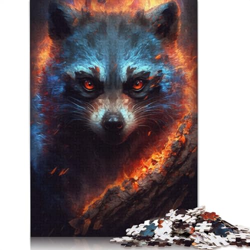 Puzzle für Erwachsene, Waschbär-Feuer, Puzzle für Erwachsene, 1000 Teile, Holzpuzzle für Erwachsene, Kinderspiel, Spielzeug für Erwachsene, Größe: 75 x 50 cm von LiJianXXR