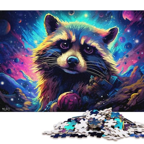 Puzzle für Erwachsene, Waschbär im Weltraum, 1000-teiliges Puzzle, Holzpuzzle für Erwachsene und Kinder ab 12 Jahren, Heimdekoration 75x50cm/1000 Teile von LiJianXXR