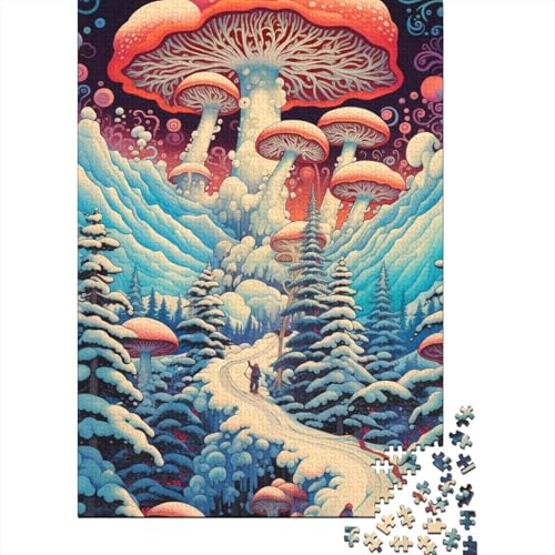 Puzzle für Erwachsene, Winter Mushroom Road, 1000-teiliges Puzzle, Holzpuzzle, geeignet für Erwachsene und Kinder ab 12 Jahren, lustige Puzzlespiele (Größe 75 x 50 cm) von LiJianXXR