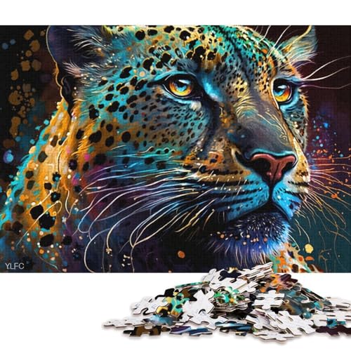 Puzzle für Erwachsene, bunter Leopard, 1000-teiliges Puzzle für Erwachsene und Kinder, Kartonpuzzle für Erwachsene und Kinder, Lernspiel, Herausforderungsspielzeug (Größe 38 * 26 cm) von LiJianXXR