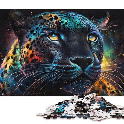 Puzzle für Erwachsene, bunter schwarzer Leopard, 1000 Teile, Puzzle für Erwachsene und Kinder, Holzpuzzle für Erwachsene und Kinder ab 12 Jahren, tolles Geschenk für Erwachsene (Größe 75 * 50 cm) von LiJianXXR