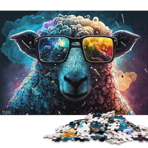 Puzzle für Erwachsene, buntes Schaf mit Brille, 1000-teiliges Puzzle aus Karton für Erwachsene und Kinder ab 12 Jahren, für Familienspaß und Spieleabende (Größe 38 * 26 cm) von LiJianXXR