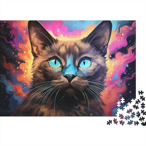 Puzzle für Erwachsene, farbenfrohe psychedelische Siamkatze für Erwachsene, 1000 Teile, Puzzle-Geschenke, Holzpuzzle für Erwachsene und Kinder ab 12 Jahren, ideal 50 x 75 cm von LiJianXXR