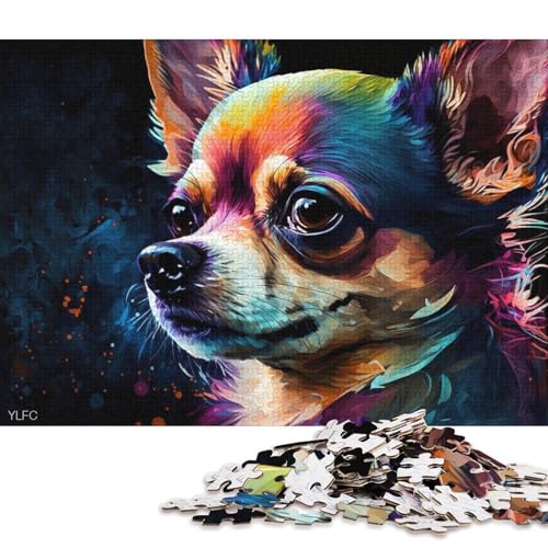 Puzzle für Erwachsene, farbenfrohes Chihuahua-Gemälde, 1000-teiliges Puzzle für Erwachsene und Kinder, Papppuzzle für Erwachsene und Kinder, Lernspiel, Herausforderungsspielzeug (Größe 38 * 26 cm) von LiJianXXR