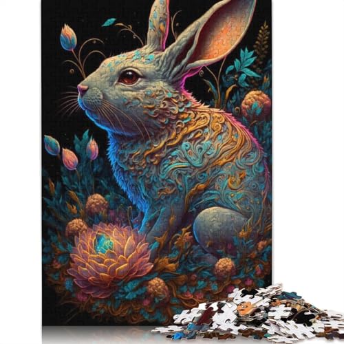 Puzzle für Erwachsene, farbenfrohes Kunstkaninchen, 1000 Teile, Puzzlespiel aus Pappe für Erwachsene und Kinder ab 12 Jahren, Familienaktivität, Größe 38 x 26 cm von LiJianXXR