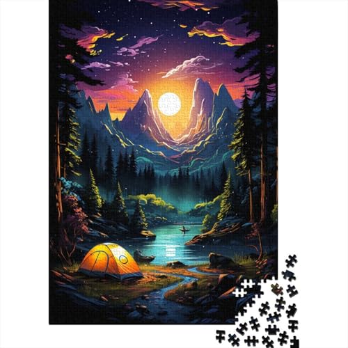 Puzzle für Erwachsene, farbenfrohes psychedelisches Wald-Camping-Puzzle, 1000 Teile für Erwachsene, Holzpuzzle, geeignet für Erwachsene und Kinder ab 12 Jahren, Geschenkideen (Größe 75 x 50 cm) von LiJianXXR