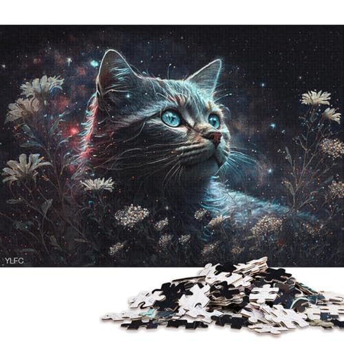 Puzzle für Erwachsene, kosmische Katze und Blume, 1000 Teile, Puzzle für Erwachsene und Kinder, Kartonpuzzle für Erwachsene und Kinder ab 12 Jahren, tolles Geschenk für Erwachsene (Größe 38 * 26 cm) von LiJianXXR