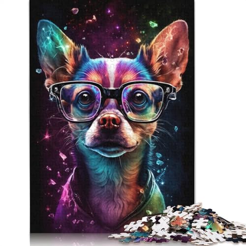 Puzzle für Erwachsene, kosmischer Chihuahua mit Brille, Puzzle für Erwachsene, 1000 Teile, Kartonpuzzle für Jugendliche und Kinder, tolles Geschenk für Erwachsene (Größe 38 x 26 cm) von LiJianXXR