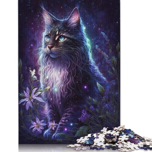 Puzzle für Erwachsene,Maine-Coon-Katze,Blumen-Galaxie,1000 Teile,Puzzle für Erwachsene,Geschenke für Erwachsene und Kinder ab 12 Jahren,Kartonpuzzle,pädagogische Herausforderung,Größe: 38 x 26 cm von LiJianXXR