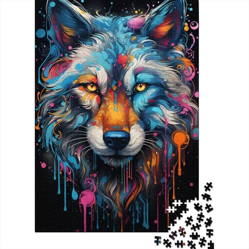 Puzzle für Erwachsene 1000 Gemälde eines bunten Wolfs, Puzzle für Erwachsene, Holzbrett-Puzzle, Lernspielzeug, 50 x 75 cm von LiJianXXR