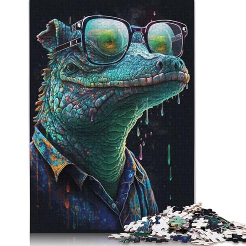 Puzzle für Erwachsene 1000 Stück Krokodil mit Brille Puzzles Kartonpuzzle Lernspiele Heimdekoration Puzzlegröße: 38x26cm von LiJianXXR