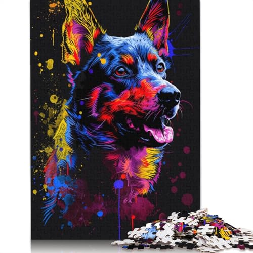 Puzzle für Erwachsene 1000 Teile, Australischer Rinderhund, Kunstpuzzles für Kartonpuzzles, pädagogisches Spielzeug zum Stressabbau, Puzzlegröße 38 x 26 cm von LiJianXXR