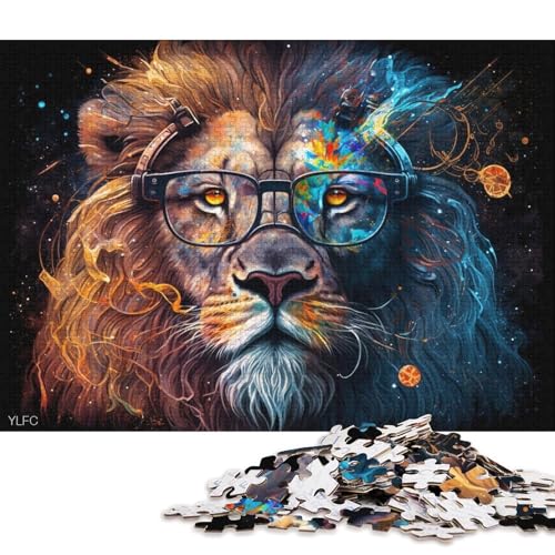 Puzzle für Erwachsene 1000 Teile, Bunter Löwe mit Brille, Puzzle für Erwachsene, Holzpuzzle, anspruchsvolles Spiel (Größe 75 * 50 cm) von LiJianXXR