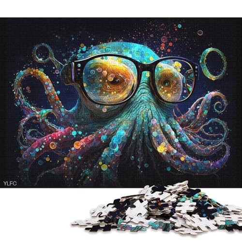 Puzzle für Erwachsene 1000 Teile, Bunter Oktopus mit Brille, Puzzle für Erwachsene, Holzpuzzle, anspruchsvolles Spiel (Größe 75 * 50 cm) von LiJianXXR