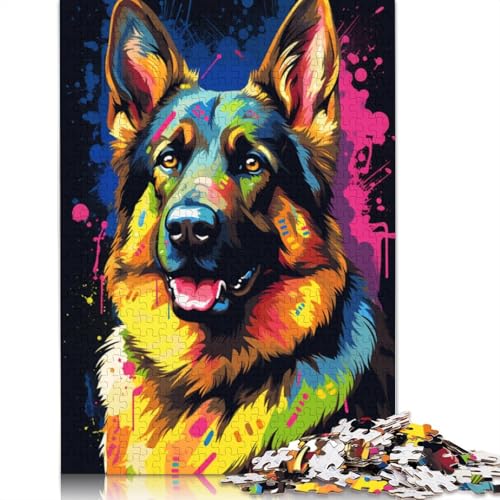 Puzzle für Erwachsene 1000 Teile, Farbiger Deutscher Schäferhund, Puzzle für Erwachsene, Holzpuzzle, Puzzle für Sommerliebhaber, 75 x 50 cm von LiJianXXR