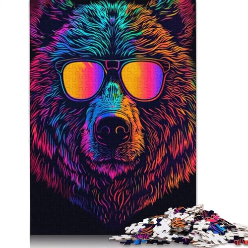 Puzzle für Erwachsene 1000 Teile, Neonbär mit Sonnenbrille, Puzzles für Kartonpuzzles, pädagogisches Spielzeug zum Stressabbau, Puzzlegröße 38 x 26 cm von LiJianXXR