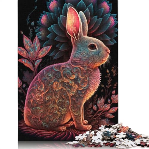 Puzzle für Erwachsene 1000 Teile, farbenfrohes Kaninchen-Kunst-Puzzle für Kinder, Holzpuzzle, Spielzeug, Denkspiel, Größe 75 x 50 cm von LiJianXXR