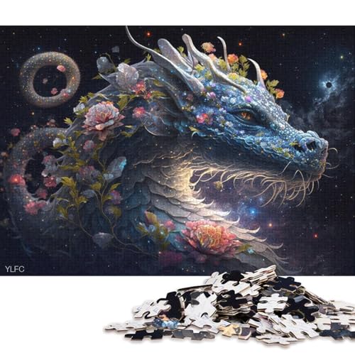 Puzzle für Erwachsene 1000 Teile, kosmischer Drache und Blume, Puzzle für Erwachsene, Kartonpuzzle, anspruchsvolles Spiel (Größe 38 * 26 cm) von LiJianXXR