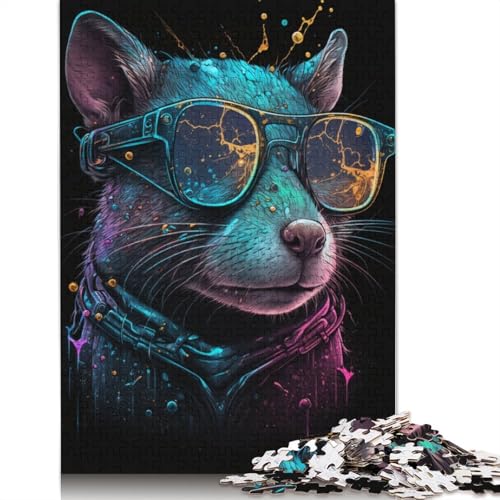 Puzzle für Erwachsene 1000 Teile Kosmische Maus mit Brille Puzzle für Erwachsene Holzpuzzle Heimdekoration Puzzlespielzeug Größe: 75 x 50 cm von LiJianXXR