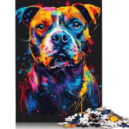 Puzzle für Erwachsene 1000 Teile Staffordshire Bull Terrier Hundepuzzle für Erwachsene Holzpuzzle Lernspiel für Erwachsene Kinder Größe 75x50cm von LiJianXXR