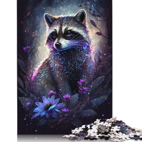 Puzzle für Erwachsene 1000 Teile Waschbär-Blumen-Galaxie-Puzzle für Erwachsene Holzpuzzle Heimdekoration Puzzlespielzeug Größe: 75 x 50 cm von LiJianXXR