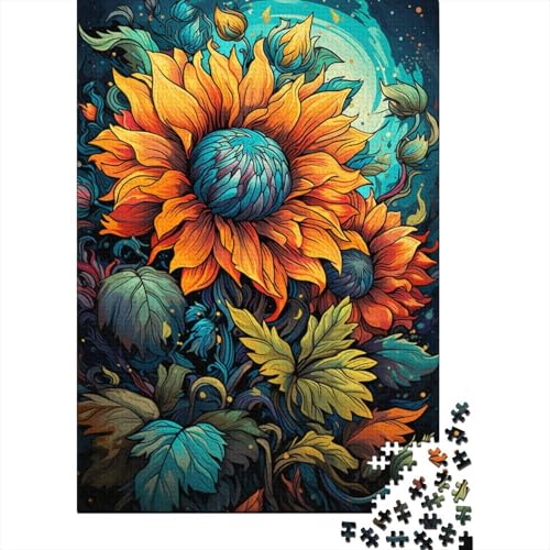 Puzzle für Erwachsene Bunte psychedelische Sonnenblumen 1000-teiliges Puzzle Holzpuzzle für Erwachsene und Kinder ab 12 Jahren Familienspiele Weihnachtsgeburtstagsgeschenke 50x75 cm von LiJianXXR