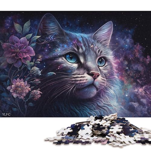 Puzzle für Erwachsene Galaxy Cosmic Cat, 1000-teiliges Puzzle aus Holz für Erwachsene und Kinder ab 12 Jahren, für Familienspaß und Spieleabende (Größe 75 * 50 cm) von LiJianXXR