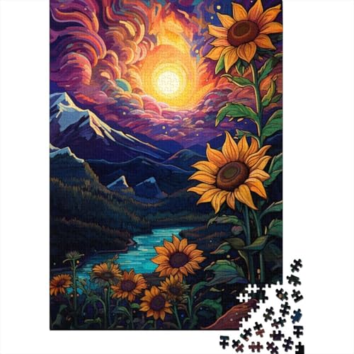 Puzzle für Erwachsene Sonnenblumen unter Nachtlicht Puzzle 1000 Teile Holzpuzzle für Erwachsene und Kinder Entspannungspuzzle Spiele 50x75 cm von LiJianXXR