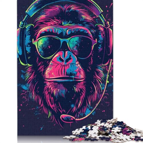 Puzzle für Erwachsene und Kinder, AFFE mit Kopfhörern und Sonnenbrille, 1000 Teile, Puzzle für Erwachsene, Kartonpuzzle für Erwachsene und Kinder, Lernspielzeug, Größe 38 x 26 cm von LiJianXXR