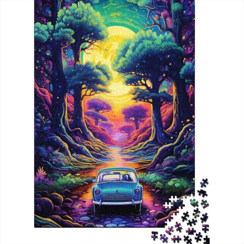 Puzzle für Erwachsene und Kinder, Neonauto in der Natur, 1000-teiliges Puzzle, Holzpuzzle für Erwachsene und Kinder ab 12 Jahren, tolles Geschenk für Erwachsene (Größe 75 x 50 cm) von LiJianXXR