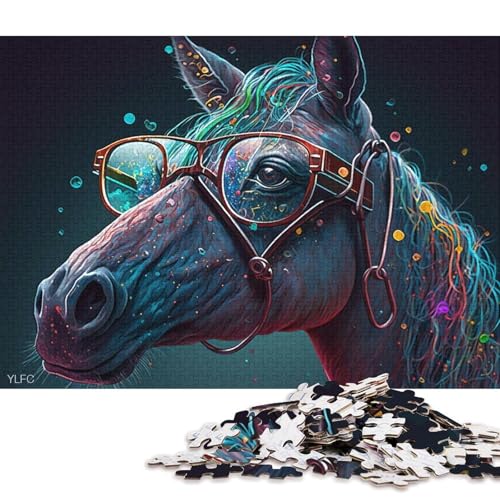 Puzzle für Erwachsene und Kinder, Pferd mit Brille, 1000-teiliges Kartonpuzzle für Erwachsene und Kinder ab 12 Jahren, Spielzeug-Wanddekoration (Größe 38 * 26 cm) von LiJianXXR