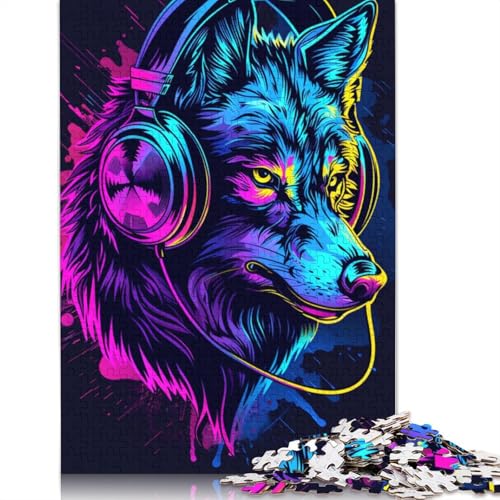 Puzzle für Erwachsene und Kinder, Wolf mit Kopfhörern, 1000 Teile, Puzzle für Erwachsene, Kartonpuzzle für Erwachsene und Kinder, Lernspielzeug, Größe 38 x 26 cm von LiJianXXR