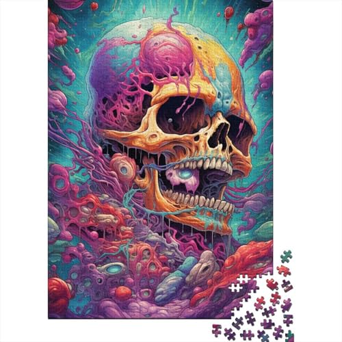 Puzzle für Erwachsene und Kinder, böser Totenkopf, psychedelische Farbillustration, Puzzle 1000 Teile für Erwachsene, Holzpuzzle für Erwachsene und Kinder ab 12 Jahren, Puzzle mit farbenfrohen Designs von LiJianXXR