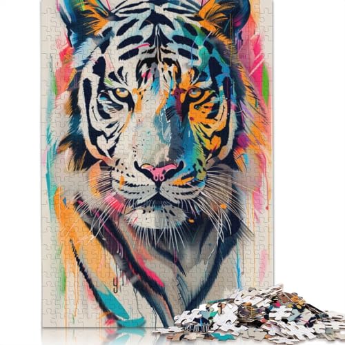 Puzzle für Erwachsene und Kinder, bunter Aquarelltiger, 1000 Teile, Puzzle für Erwachsene, Holzpuzzle für Erwachsene und Kinder, Lernspielzeug, 75 x 50 cm von LiJianXXR