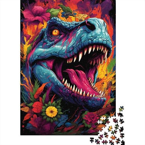 Puzzle für Erwachsene und Kinder, farbenfrohe Psychedelia der Dinosaurier, Puzzle 1000 Teile, Holzpuzzle für Erwachsene und Kinder ab 12 Jahren, tolles Geschenk für Erwachsene, 50 x 75 cm von LiJianXXR