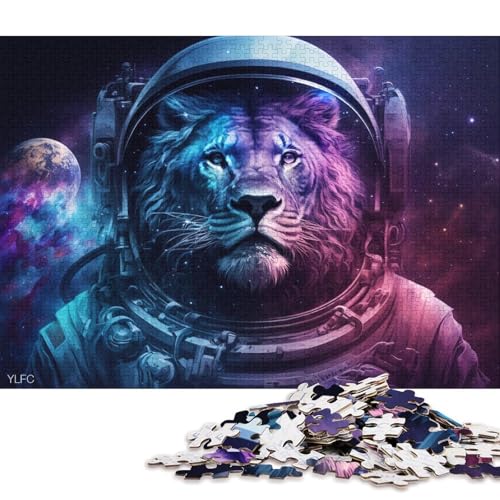 Puzzle für Erwachsene und Kinder, kosmische Kunst, Astronauten-Löwe, Puzzle 1000 Teile, Holzpuzzle für Erwachsene und Kinder ab 12 Jahren, Spielzeug-Wanddekoration (Größe 75 * 50 cm) von LiJianXXR