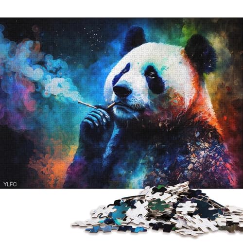 Puzzle für Kinder, Panda raucht, 1000-teiliges Puzzle für Erwachsene, Papppuzzle für Erwachsene und Kinder, tolles Geschenk für Erwachsene (Größe 38 * 26 cm) von LiJianXXR