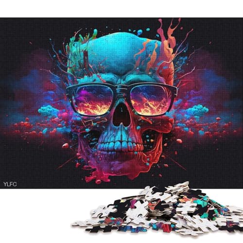 Puzzle für Teenager, Totenkopf mit Brille, 1000 Teile, Holzpuzzle für Erwachsene und Kinder ab 12 Jahren, anspruchsvolles Spiel, Geschenke 75x50cm/1000 Teile von LiJianXXR