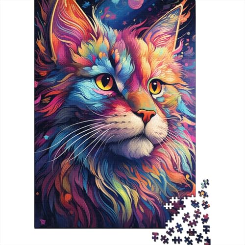 Puzzle für farbenfrohe Kunstkatze, 1000-teiliges Puzzle, Holzpuzzle für Erwachsene und Kinder, Puzzle – anspruchsvolles Spiel, 50 x 75 cm von LiJianXXR