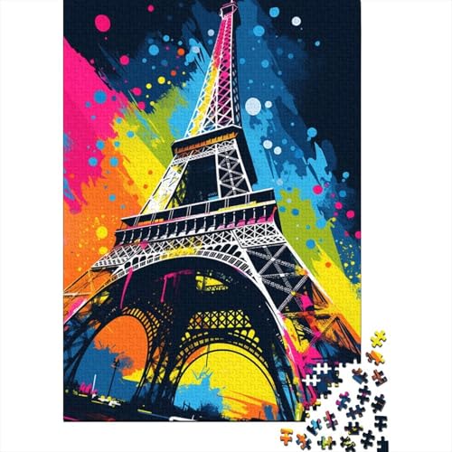 Puzzle mit 1000 Teilen, farbenfrohes Kunst-Puzzle Eiffelturm für Erwachsene, Holzpuzzle, Heimdekoration, Größe: 75 x 50 cm von LiJianXXR