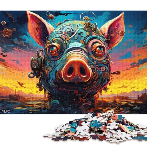 Puzzle mit 1000 Teilen, farbenfrohes Roboterschwein-Puzzle für Erwachsene und Kinder, Holzpuzzle, Spielzeug, Denkspiel 75x50cm/1000 Teile von LiJianXXR